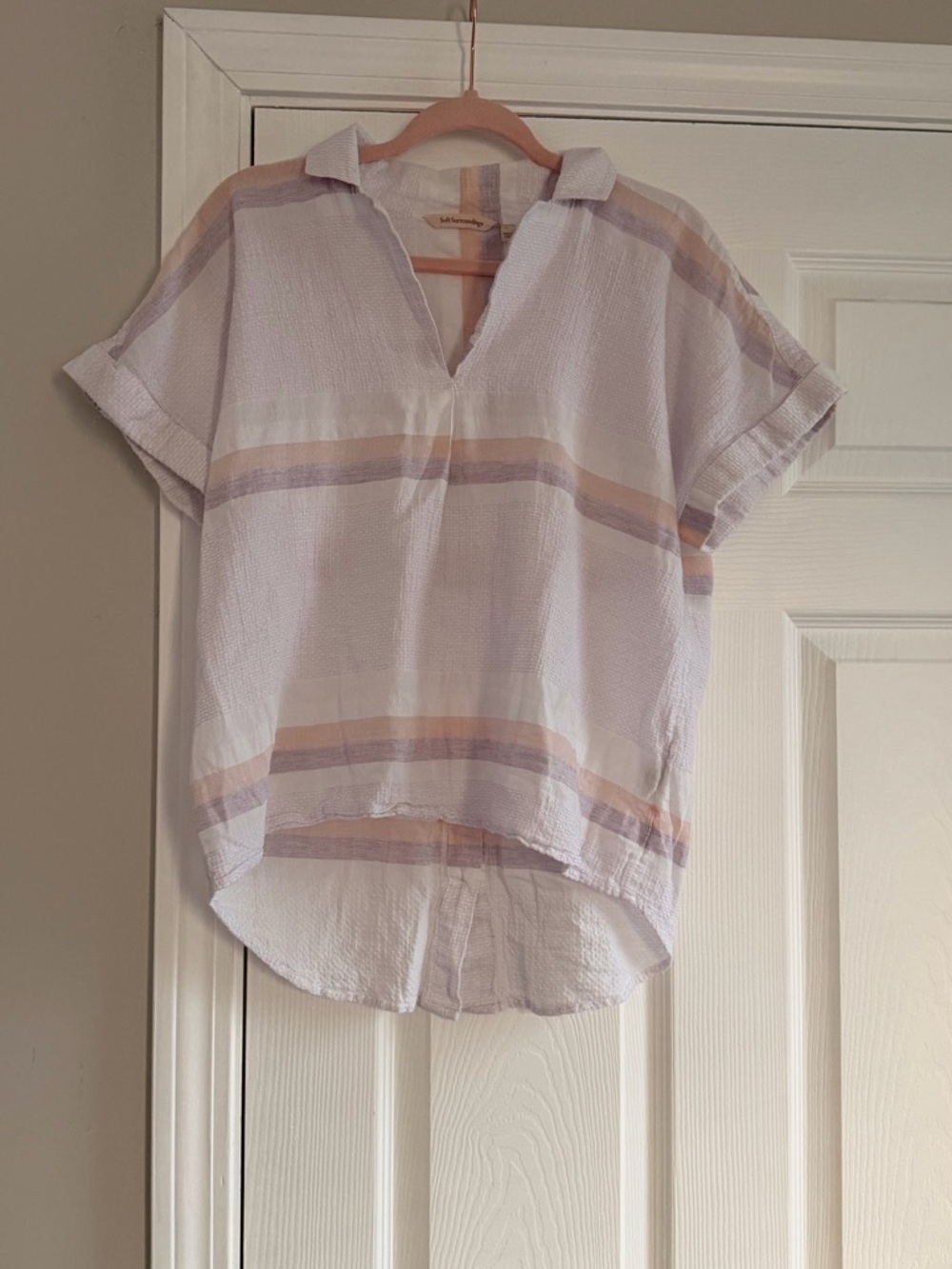 Soft Surroundings Lavender and Peach Striped Short-Sleeve Tunic